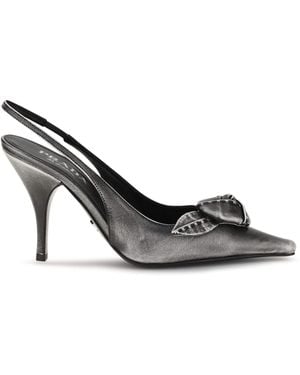 Prada Floral-Detail Leather Slingback Pumps - Metallic