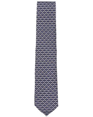 Ferragamo Club Print Silk Tie - White