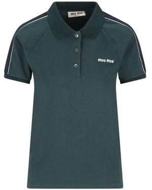 Miu Miu Two-Tone Jersey Polo Shirt - Green