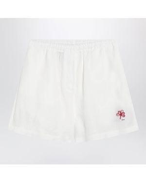 Prada Embroidered Linen Shorts - White