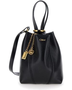 Chloé Chloã Shoulder Bag Spin With Logo Lettering And Leather Strap For - Black