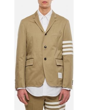 Thom Browne Single-Breasted Cotton Twill Sport Jacket With Iconic Sleeve Stripes - Natural