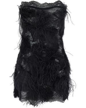 The Attico Embroidered Ostrich Feather Lace Dress - Black