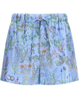 Gucci Printed Silk Twill Shorts - Blue