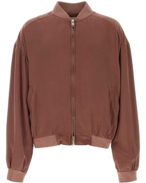 Versace Antiqued Silk Bomber Jacket - Brown
