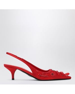 Prada Embroidered Satin Slingback Pumps