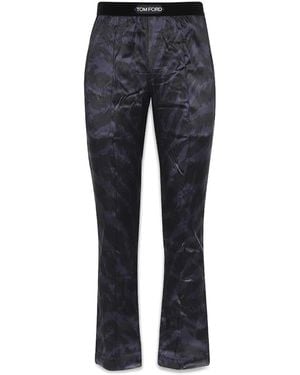 Tom Ford Silk Pants With Logoed Name Elastic Waistband - Blue