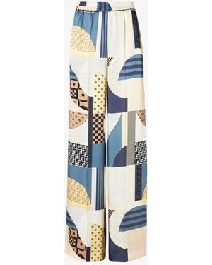 Fendi Silk Pants With Patchwork Print - Blue
