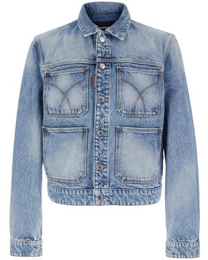 DSquared² Jacket '70's' With Classic Collar And Four Patch - Blue