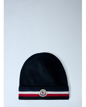 Moncler Logo Patch Knit Beanie - Blue