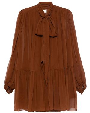 Saint Laurent Sheer Long Sleeve Mini Dress - Brown