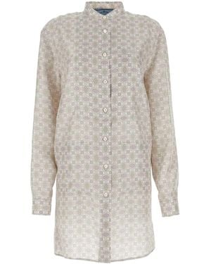 Prada Printed Silk Shirt Dress - White