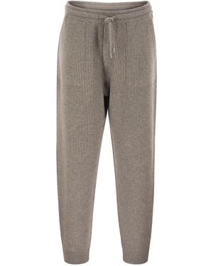 Brunello Cucinelli Cashmere Rib Knit Sweatpants With Drawstring - Gray