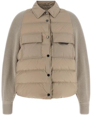 Brunello Cucinelli 'Shiny Flap Detail' Down Jacket - Natural