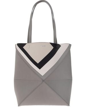 Loewe Puzzle Fold Square Medium Leather Tote - Gray