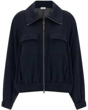 Brunello Cucinelli 'Shiny Zipper Pull' Sweatshirt - Blue