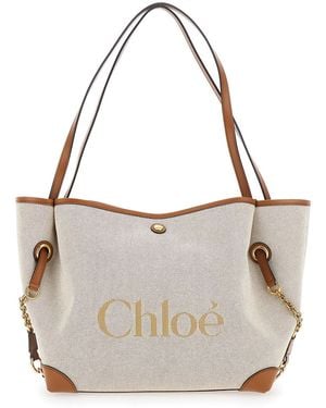 Chloé Chloé Shopper Bag 'Clover' With Logo Lettering On The Front And Magnetic Closure - Natural