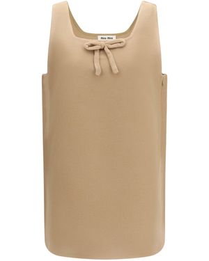 Miu Miu Waxed Double Wool Dress - Natural