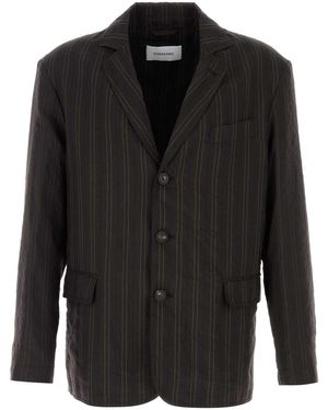 Ferragamo Salvatore Embroidered Linen Blend Blazer - Black