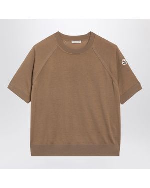 Moncler Wool Sweater With Logo Patch - Brown