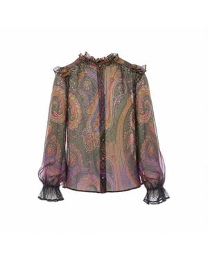 Etro Silk Shirt With Paisley Piazzata Degrade' Print - Brown