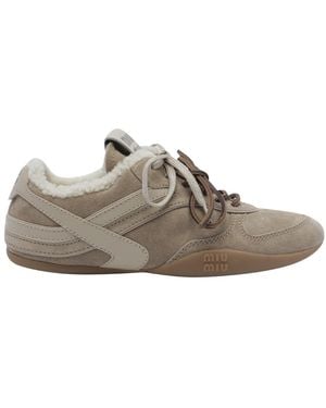 Miu Miu Gymnasium Suede And Shearling Sneakers - Gray