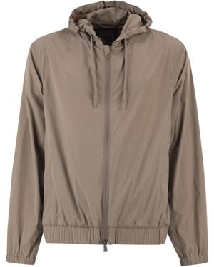 Herno Lightweight Stretch Nylon Hooded Jacket - Brown