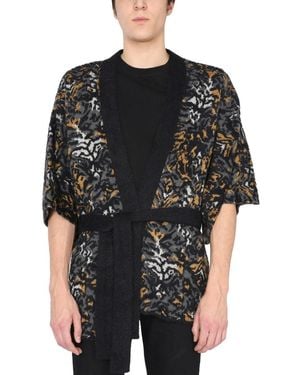 Saint Laurent V-Neck Tied Short-Sleeved Cardigan - Black