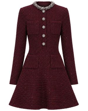 Self-Portrait Bordeaux Knitted Mini-Dress With Embellishments - Purple
