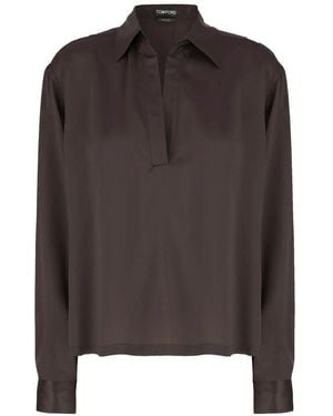 Tom Ford Peach-Feel Silk Satin Polo - Brown