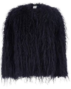 forte_forte Forte_Forte Crew Neck Shearling Jacket With Hidden Front Closure - Blue