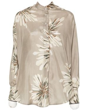 Brunello Cucinelli Printed Silk Shirt - Natural