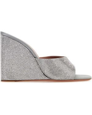 AMINA MUADDI Embellished Satin Lupita Mules - Gray