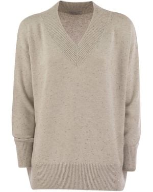 Brunello Cucinelli Cashmere And Silk Sweater With Micro Sequins - Multicolor