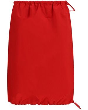 Prada Satin Midi Skirt With Drawstring - Red