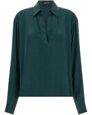 Tom Ford Satin Silk Polo Shirt - Green