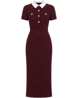 Self-Portrait Bordeaux Textured Knit Midi Dress - Purple