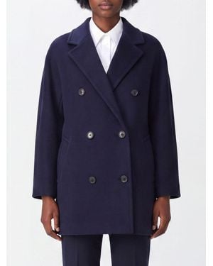Max Mara Double-Breasted Wool Caban Coat With Relaxed Fit And Lapel Collar - Blue