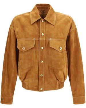Versace Leather Button Jacket - Brown