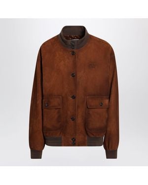 Miu Miu Waxed Suede Leather Jacket - Brown