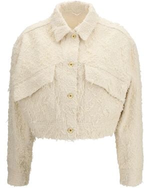Brunello Cucinelli Fuzzy Dyed Denim Outerwear Jacket With Monili - White