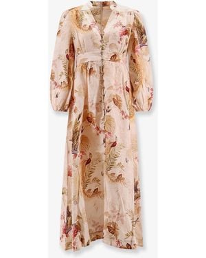 Zimmermann Ascension Plunge Linen Midi Dress - White