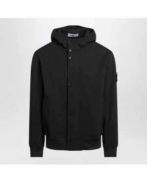 Stone Island Hooded Soft Shell-R Jacket With Concealed Zip Pockets - Black
