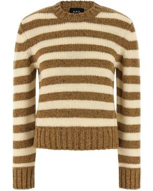 A.P.C. Classic Striped Wool Sweater With Crew Neckline And Ribbed Finish - Brown