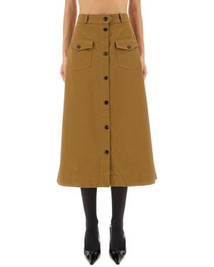 Saint Laurent Midi Skirt With Buttons Cotton - Natural