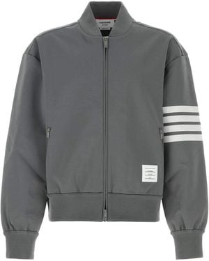 Thom Browne Gray Stretch Viscose Blend Bomber Jacket