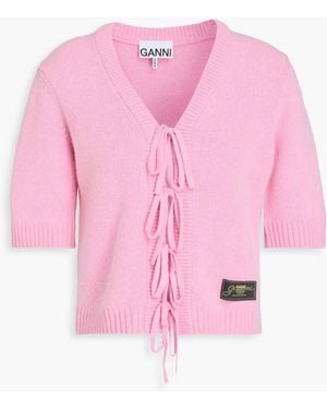 Ganni Bow-Detailed Wool-Blend Cardigan - Pink