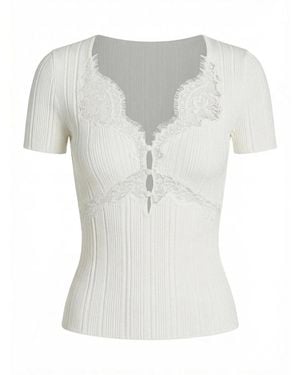 Self-Portrait Lace Trim Knit Top - White