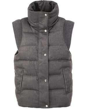 Peserico Padded Gilet With High Neck And Lurex Knit Details - Gray