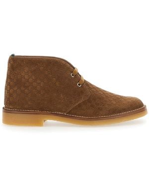 Gucci Ankle Boots With Web Detail On The Heel And Low Heel - Brown